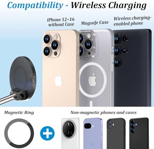 PlusAcc Vacuum Magnetic Phone Holder for Car – Suction Cup Phone Mount 360° Rotatable Foldable Portable Strong Magnet Stand for iPhone 16/15/14/13 in Gym, Mirror, Smooth Surface, All Vehicles – Enhanced Compatibility and Speed