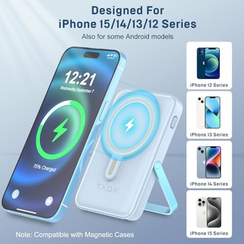 Ultra-Sleek 10000 m Ah Wireless Magnetic Power Bank – Fast Charging Portable Charger with Built-in Cables & LED Display – Compatible with i Phone 16/15/14/13/12/Pro/Mini/Pro Max (Purple) – Convenient On-the-Go Power Solution with Integrated Stand and Mag-safe Technology