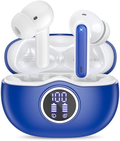 Unleash Superior Audio Performance with Sea Blue Wireless Earbuds – Featuring Bluetooth 5.3 for Rapid Connection, 40-Hour Endurance, Deep Bass Enhancement, and Noise Cancelling Technology – IP7 Waterproof for All-Weather Use with i Phone & Android Compatibility