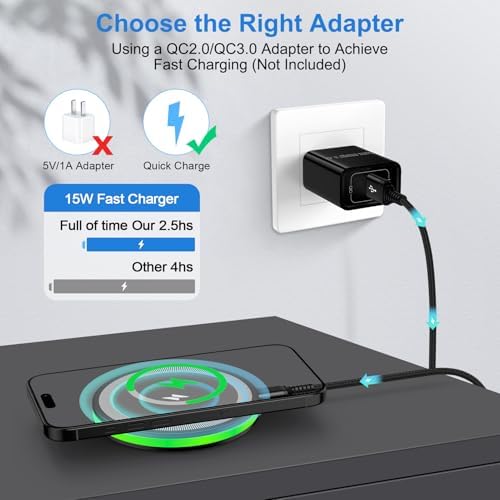 Samsung Galaxy S25 Ultra Fast Wireless Charging Pad – 15 W Qi Charger with QC3.0 Adapter for Galaxy S Series, Google Pixel & More – Slim, Anti-Slip Design for Home or Travel – Safe, Sleep-Friendly Charging with LED Indicator – High-Speed Power for All Qi-Compatible Devices