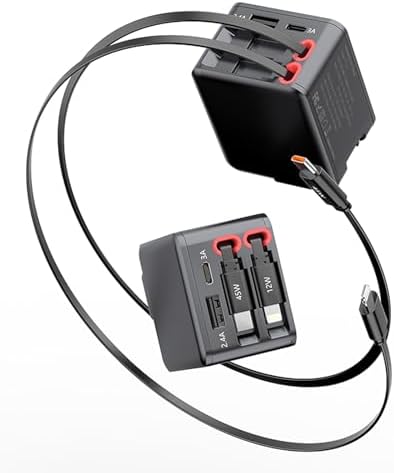 Revolutionary 4-in-1 Retractable Wall Charger with Dual USB Ports – 84 W Rapid Charging Adapter Featuring 25.6″ Lightning & Type-C Cables for i Phone 16/15, i Pad, Galaxy, Air Pods, Pixel & More – Compact, Foldable Design for Optimal Multi-Device Charging Flexibility