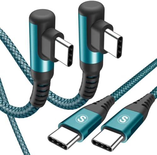 High-Speed USB-C to USB-C Charging Cable 60 W [2-Pack 10 ft] – Right Angle Design for i Phone 15 & 16, Mac Book Air/Pro, Samsung Galaxy S20-S25, Pixel – Ultimate Efficiency and Versatile Compatibility for Fast Data Transfer and Reliable Power Delivery