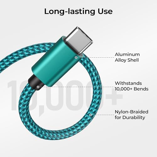 Premium Car Play Charging Cable Set for i Phone 16/15 Pro Max – 3-Pack (3.3 FT, 6.6 FT, 10 FT) USB A to USB C – Fast Data Transfer & Durable Design for i Pad Pro, Air Pods, Galaxy S24/S23/S22 & More – Enhanced Compatibility for Effortless Connectivity and Navigation