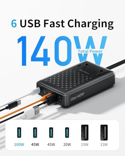 Next-Gen 140 W Ga N III 8-in-1 USB-C Fast Charging Hub – High-Efficiency Power Adapter for Mac Book, i Phone 16, Galaxy S24 & More – Ultra-Compact Design with PD 65 W Laptop Compatibility – Versatile Multi-Device Charging Solution for Home, Office, and Travel