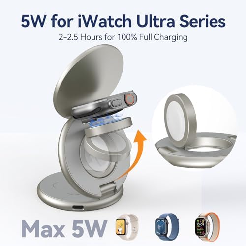 Ultra-Fast 3-in-1 Magnetic Wireless Charging Station for Apple Devices – Foldable Aluminum Alloy Dock for i Phone 16/15/14/13/12, Apple Watch & Air Pods with 20 W Adapter – Portable Power Solution for Travel Enthusiasts and Tech Savvy Users