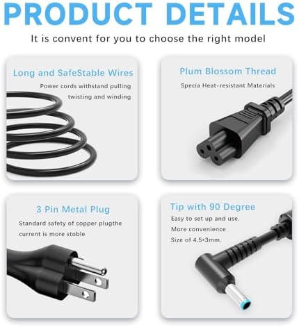 High-Speed 65 W/45 W HP Probook Compatible AC Power Charger – Reliable Laptop Power Supply with Advanced Safety Features for Probook 450, 430, 440, 445, 640, 650 G2-G8 Series – Durable, Compact Design for Fast Charging and Overcharge Protection