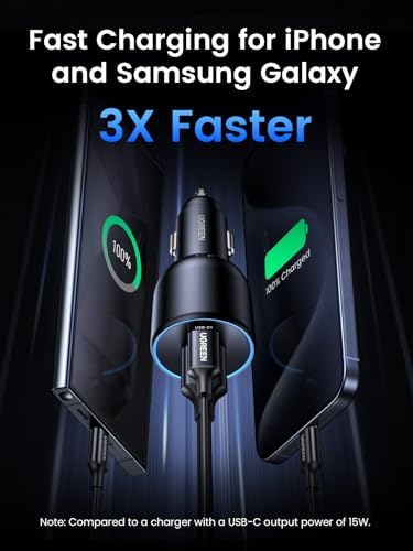 UGREEN 130 W USB-C Car Charger: Lightning-Fast Dual Port Adapter for i Phone 16/15/14, Galaxy S24/S23 Ultra, i Pad & Mac Book – Superior Compatibility for On-the-Go Power Solutions