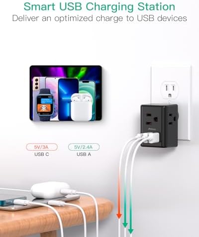 Dual USB Wall Charger & Multi-Plug Outlet Extender – 2 Pack Travel Power Strip for Easy Charging on Cruises & Hotels, ETL Listed, Compact & Lightweight Design for Ultimate Portability