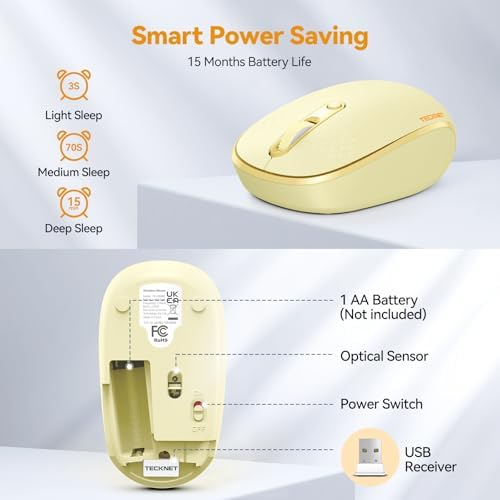 TECKNET 2.4 GHz Wireless Mouse – Ultra-Quiet & Portable Computer Companion with Adjustable DPI, USB Receiver, and Ergonomic Design for Seamless Use Across Chromebook, Laptop, PC & Mac – Enhance Productivity Effortlessly