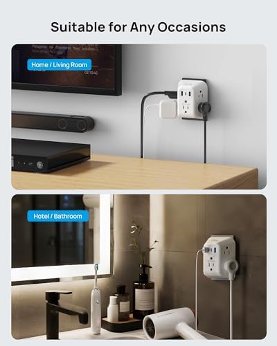 Maximize Your Charging Potential with the TROND Surge Protector Outlet Extender – 5-Outlet Power Strip with 3 USB Ports (1 USB-C) and ON/OFF Switch for Safe, Efficient Device Management at Home, Office, or On-the-Go – Ideal Multi Plug Expander with Enhanced Surge Protection and Space-Saving Design