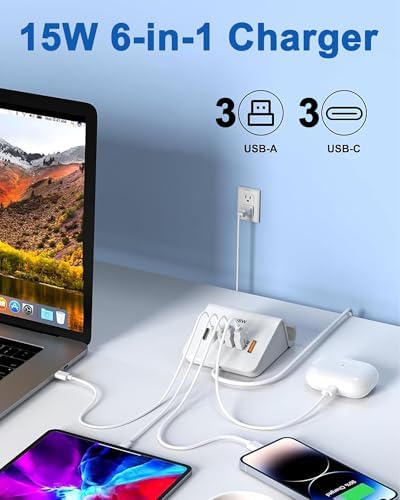 VHBW 35 W 6-Port USB C Charging Hub – Innovative Multi-Device Fast Charging Station with 3 USB-C & 3 USB-A Ports – Optimal Compatibility for i Phone 14/13/12 & Samsung Galaxy S23/S22/S21 – Smart Power Distribution for Rapid Charging Efficiency