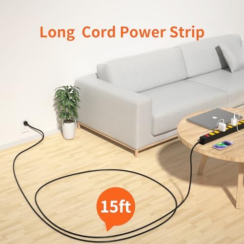 10 FT Heavy Duty 8 Outlet Surge Protector Power Strip with Wall Mount Capability – 2100 Joules of Protection for Home, Office, Garage and Workshop – Versatile, Space-Saving Design with Wide Spaced Outlets for Large Plugs and Electronics