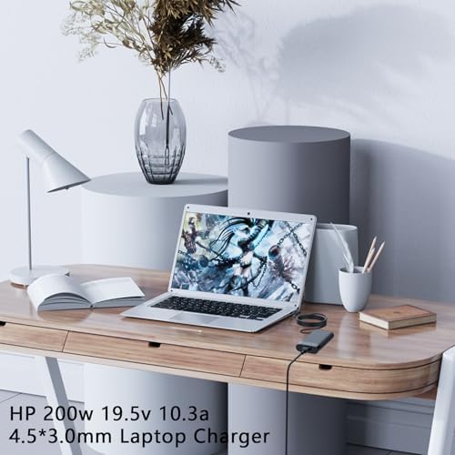 High-Speed 200 W HP Victus Laptop Charger – Ultimate Power Supply for HP Omen, Pavilion Gaming, ZBook, and Envy Series – Enhanced Compatibility for 15, 16, 17 Models – Robust Design with Short Circuit Protection – Ideal for Gamers and Professionals – Safety Certified Power Cord