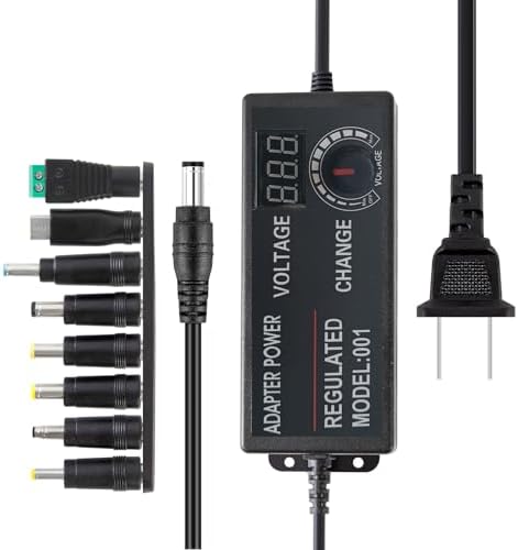 Universal 3 V-24 V Adjustable DC Power Supply Adapter – 3 A 72 W with 8 Interchangeable Tips for Ultimate Compatibility and Advanced Safety Features