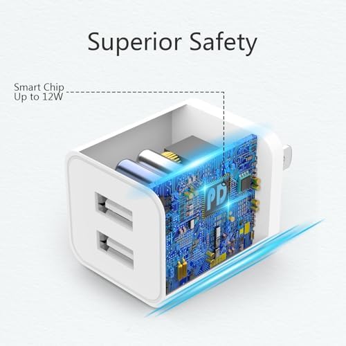 i GENJUN 5-Pack Dual USB Wall Charger – Ultra-Compact 2.4 A Fast Charging Adapter for i Phone 15 Series, Samsung Galaxy, Google Pixel, LG & Android Devices – Efficient Multi-Device Charging Solution for Home and Travel – Reliable Power Plug for On-the-Go Charging Needs
