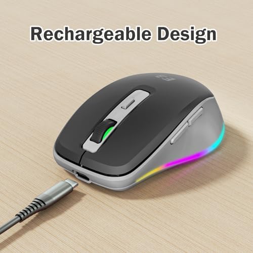 Illuminate Your Workspace with the seenda Light-Up Wireless Mouse Featuring Built-In Jiggler – USB-C & USB Receiver for Mac Book, i Pad, and Windows Devices – Ergonomic Design for Enhanced Comfort and Productivity