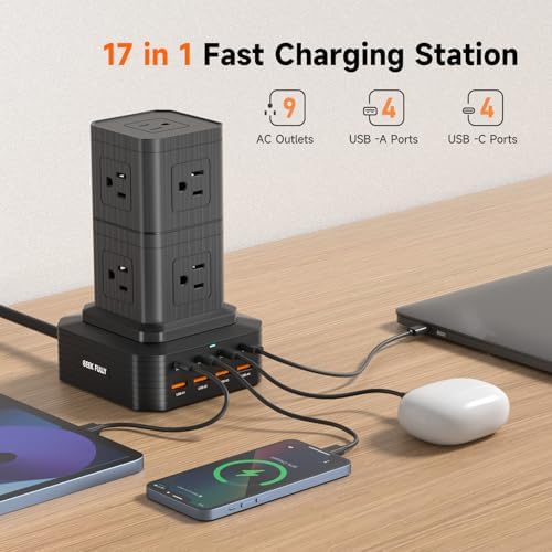Revolutionize Your Charging Setup with the 100 W USB-C Multi-Device Power Strip – 13-in-1 Surge Protector Featuring 4 PD USB-C and 4 USB-A Ports for Rapid Charging of Mac Book Pro/Air, i Phone 15/14, i Pad, and More – Compact, Durable, and Designed for Seamless Office and Home Use