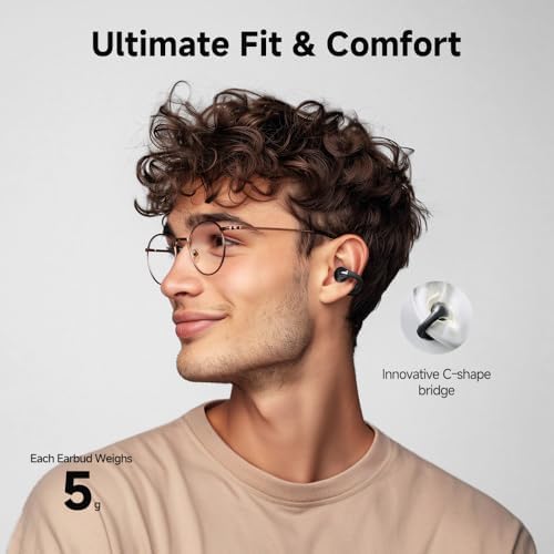 QCY Crossky C30 Open Ear Bluetooth Earbuds – Ultra-Lightweight Clip-On Design with Advanced 4-Microphone Environmental Noise Cancellation for Crystal-Clear Calls, Secure Fit for Dynamic Lifestyles, Dual Device Pairing Capability, and Customizable EQ for Personalized Audio Experience – Ideal for Sports, Outdoor Activities, and Enhanced Safety Awareness