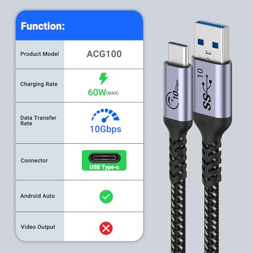 High-Speed 10 Gbps Android Auto USB C Cable (6.6 ft, 2-Pack) – Universal Compatibility for Fast Charging & Data Transfer with i Phone 16/15 & Samsung Galaxy – Durable, Versatile Cord for Seamless In-Car Connectivity