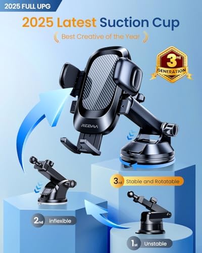 REEVAA Military-Grade Car Phone Holder – Ultra-Stable, Versatile Dashboard & Windshield Mount for i Phone 16, 15, 14 Pro Max, Samsung Galaxy S24, S25 – Secure, Easy Installation & Enhanced Compatibility for Safe Driving