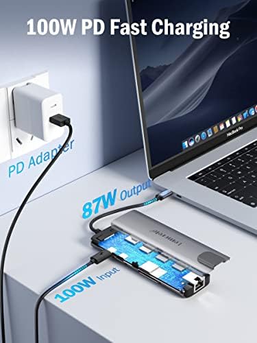 Enhance Your Workflow with Lemorele 9-in-1 USB C Hub Multiport Adapter – Gigabit Ethernet, 100 W PD Fast Charging, 4 K HDMI Output, 3 USB 2.0 Ports, 5 Gbps USB C Data Transfer, SD/TF Card Reader – Perfect Docking Station for Mac Book, Lenovo, HP & Dell Laptops