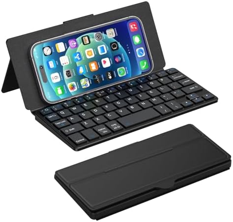 Doohoeek Universal Bluetooth Mini Keyboard – Portable Dual-Device Wireless Keypad with Orange Navigation Keys & Adjustable Stand for Android, i OS, and Windows – Perfect Travel Companion for Galaxy Z Fold & i Pad Mini Users – Boost Your Productivity On-the-Go