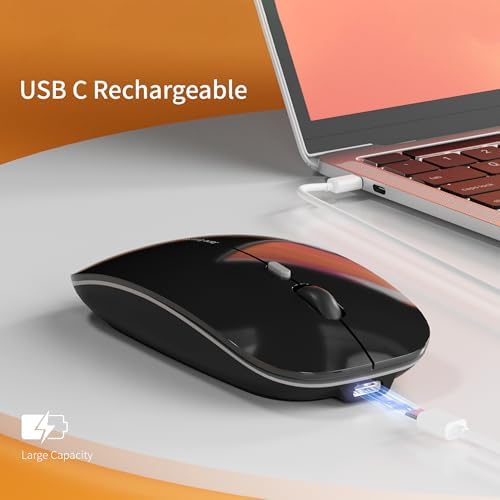 Uciefy Q5 Slim Rose Gold Wireless Mouse – Portable Optical Rechargeable Design with Silent Click, USB Receiver & Type C Adapter for Effortless PC, Laptop & Desktop Compatibility – Elevate Your Workspace with Style & Precision
