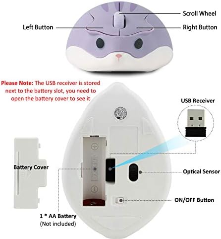 Adorable CHUYI Hamster Wireless Silent Mouse – 1200 DPI Lightweight Cordless Computer Mouse for Kids, Perfect Gift for Home, School & Travel – Fun & Functional Design in Light Blue