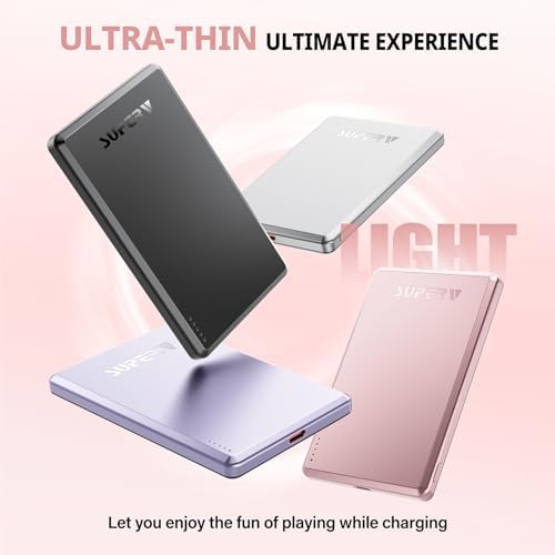 Ultra-Slim SUPERV Magnetic Power Bank 5000 m Ah – Wireless Charger with 20 W PD Fast Charging & USB-C Cable, Magsafe-Compatible for i Phone 12/13/14/15/16 Series – Effortless Connectivity & Enhanced Portability