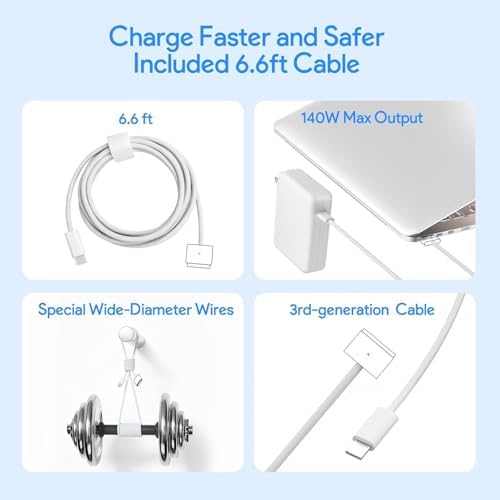 Ultra-Fast 96 W Mac Book Pro Charger with 6.6 ft Magnetic USB-C Cable – Compatible with 2021-2025 Mac Book Pro 14″/16″ & Mac Book Air 13″/15″ Models – Magnetic Connection for Secure Charging & Armor-Weave Durability – Lightning Speed Power Boost for M1/M2/M3/M4 Chipsets – 365-Day Warranty for Peace of Mind