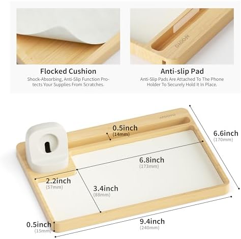 Wooden Watch Band Organizer – Charger Stand Compatible with All Apple Watch Series and Watch Bands Display Watch Storage Case Tray with Acrylic Top Lid(Bamboo) – Enhanced Compatibility and Speed