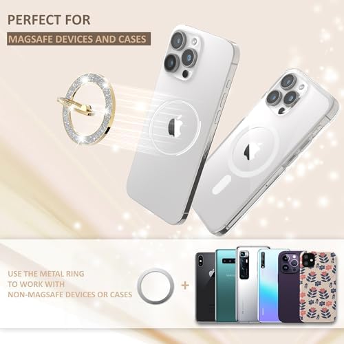 Glamorous Purple Glitter Magnetic Phone Ring Holder for Mag Safe – Secure i Phone Grip with Wireless Charging Compatibility – Elevate Usability and Style Effortlessly