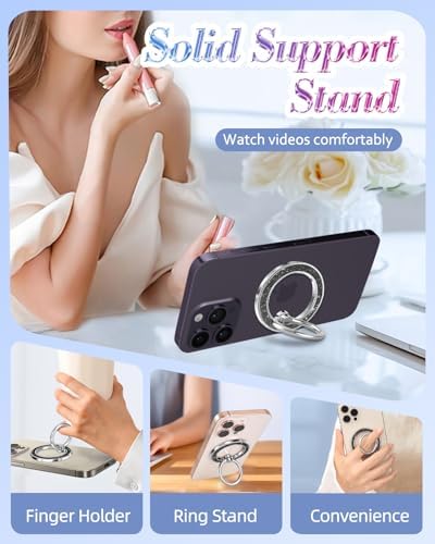 Glamorous Blue Glitter Mag Safe Phone Ring Holder – Stylish Magnetic Grip for i Phone 16, 15, 14, 13 Pro Max & Plus – Secure Finger Stand for Enhanced Control and Protection – Effortless Attachment and Detachment for Fashion-Forward Users