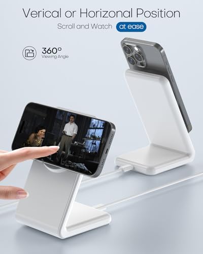 Mag-Safe Wireless Charging Stand for i Phone 16 – Fast Charging with 20 W Adapter & 5 Ft Cable, Magnetic Alignment for i Phone 15/14/13/12 – Sleek Black Design for Effortless Charging and Enhanced Compatibility