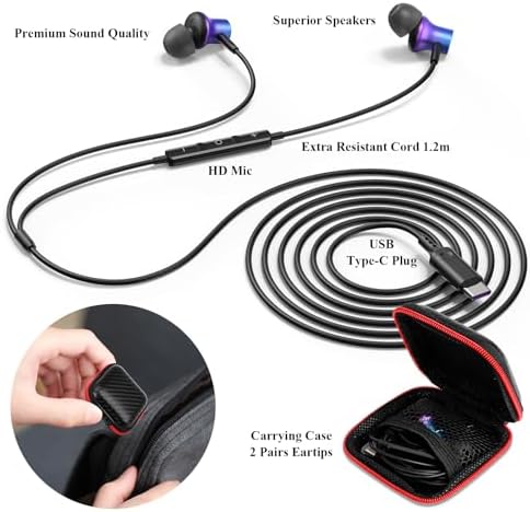 High-Performance USB C Earbuds for i Phone 16 & Samsung Galaxy – Premium Hi-Fi Stereo Wired Earphones with Noise Isolation, Integrated Microphone, and Convenient Volume Control for Unmatched Sound Quality Across Devices