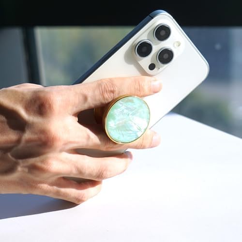 Chic Natural Abalone Shell Foldable Phone Grip – Magnetic Handle for Secure Smartphone & Tablet Handling, Stylish Accessory for Enhanced Portability and Aesthetic Appeal