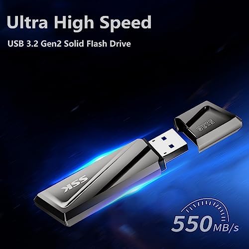 SSK 128 GB USB Flash Drive – Ultra-Fast 550 MB/s Transfer Speed with USB 3.2 Gen2 & USB-C Adapter – Versatile External Solid State Drive for Smartphones, Mac Book Pro/Air, and More – Effortless File Access, Enhanced Compatibility & Portability