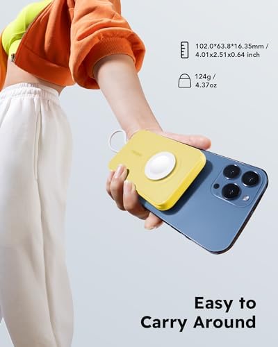 VEGER 5000 m Ah Mini Power Bank with Built-in Cable – PD 20 W Fast Charger for i Phone 14/13/12/Pro Max, Android Devices & Apple Watch – Lightweight Travel Essential in Vibrant Yellow – Ultimate Charging Solution for On-the-Go Connectivity