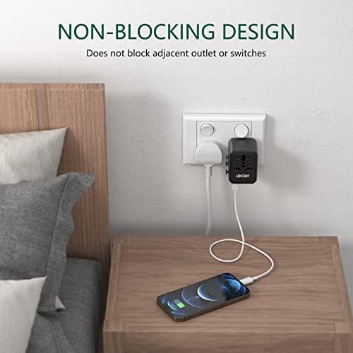LENCENT 20 W Fast Charging Universal Travel Adapter – Compact International Power Converter with Dual USB and USB Type-C Ports – Ultimate Solution for Worldwide Device Charging in USA, UK, EU, and AUS (Black) – Reliable and Safe Charging for Global Explorers