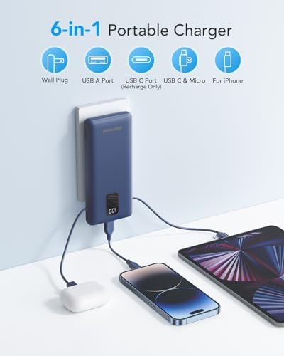 Charmast 10,000 m Ah Slim Power Bank with Integrated Cables & Fast Charging for i Phone and Samsung – Ultimate Travel Companion for On-the-Go Charging Needs with Built-in Convenience and Enhanced Device Compatibility