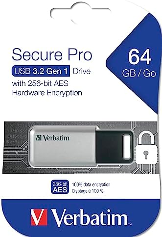 Verbatim 16 GB Secure Pro USB 3.0 Flash Drive – AES 256 Encryption for Ultimate Data Security, Lightning-Fast Transfers, Sleek Silver Design – Perfect for Safe File Storage on PCs and Macs