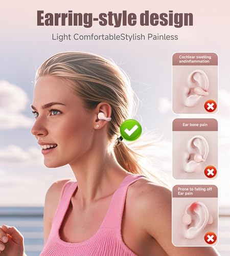 King Lucky i21 Purple Bluetooth 5.3 Open Ear Clip-On Earbuds – Advanced Noise Cancellation & IPX4 Waterproof Design for Small Ears and Glasses Wearers – Perfect for Active Lifestyles & Hands-Free Calls