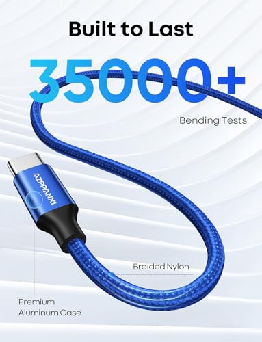 Purple 20ft USB C to USB C Cable, 60W Fast Charge, Durable Double Nylon Braided Type C to C Charger for iPhone 16/15 Series, iPad Pro, MacBook, Samsung Galaxy S24/S23 – Enhanced Compatibility and Speed