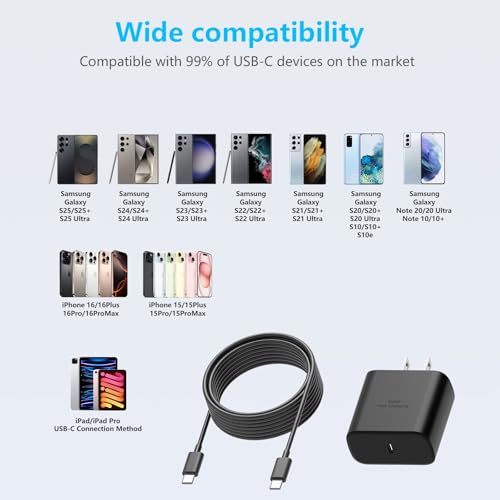 Ultra-Fast 45 W Type C Charger with 10 FT USB C to C Cable – Essential Dual Pack for Samsung Galaxy S Series – Efficient PD/PPS Wall Charger for Rapid Power Delivery & Device Protection – Stylish Black Finish for Home & Travel Convenience