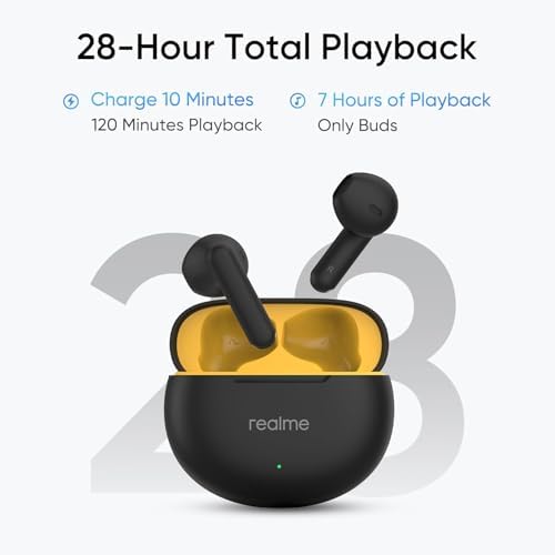 realme Buds T01 True Wireless Earbuds – Cutting-Edge AI ENC Noise Cancellation for Superior Call Clarity, Dynamic 13 mm Drivers for Immersive Sound, 28-Hour Battery Life for Uninterrupted Enjoyment, 88 ms Low Latency for Gaming Excellence, Bluetooth V5.4 for Effortless Connectivity – Perfect for Music Lovers and Gamers Alike (White)