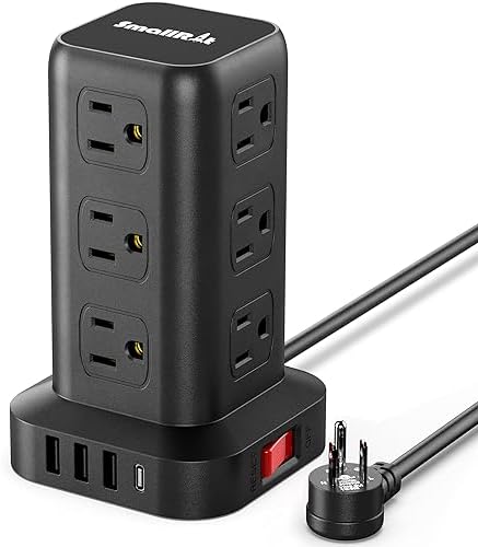 15 FT USB C Surge Protector Power Tower with 12 AC Outlets & 4 Rapid Charging USB Ports – Ultimate Overload Protection for Home and Travel Efficiency – Compact, Versatile Charging Solution for Modern Devices