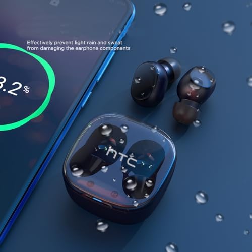 HTC Advanced Bluetooth 5.3 True Wireless Earbuds – Premium Noise Cancelling In-Ear Headphones with Touch Controls and Built-in Microphone, 22 Hours of Playtime, Waterproof Design – Stylish Black Finish for Android & i OS Compatibility