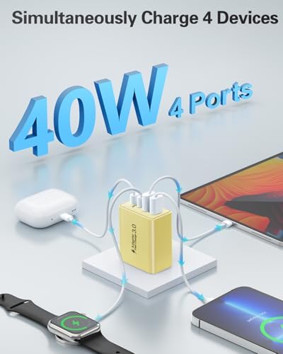 40 W Dual PD Fast Charging 4-Port USB C Charger Block Duo – Universal Compatibility for i Phone 16-11 Pro Max & Samsung Devices – Efficient Multi-Device Power Adapter for Home, Office, and Travel Use