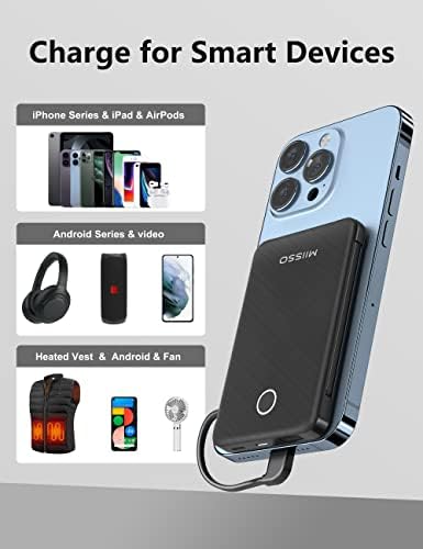 Ultra Slim 6000 m Ah Power Bank with Built-In USB C Cords – Card-Sized Portable Charger for Effortless On-the-Go Charging, Triple Output for i Phone, Samsung, Google Devices – Stylish and Compact Battery Pack for Enhanced Efficiency and Versatility
