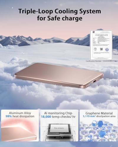 Ultra-Slim Magnetic Power Bank for i Phone – 5000 m Ah Fast Charging Wireless Charger, Lightweight Alloy Design, Sleek Aluminum Finish with Advanced Heat Management, Perfect for i Phone 16/15 Pro Max/14/13/12 – Stay Powered Anywhere, Anytime